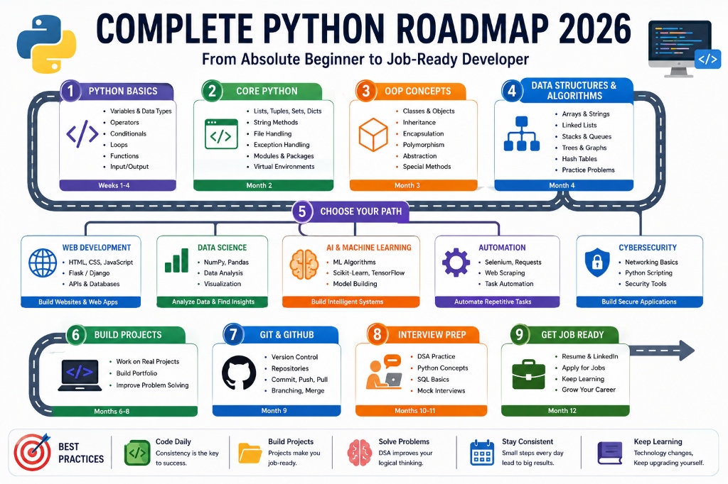 Complete Python Roadmap 2026 Infographic